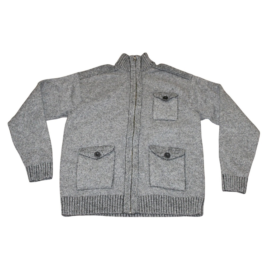 Blue Pronto Uomo Lambswool Full Zip Mock Neck Sweater Mens XL Gray